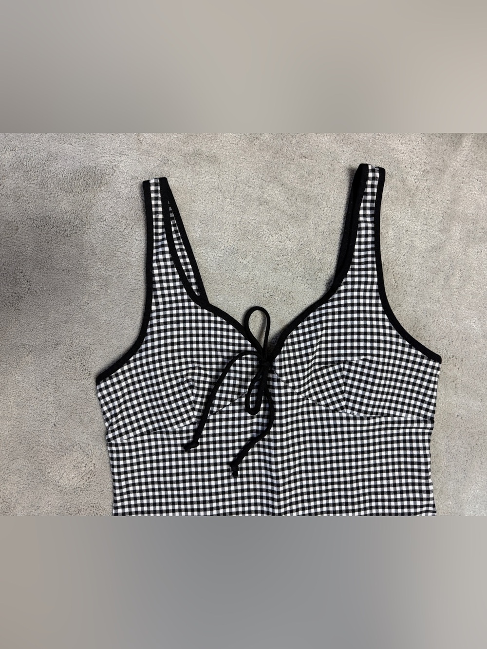 Urban Outfitters Amor tie-front bodycon mini dress bow black white plaid gingham - Picture 3 of 7